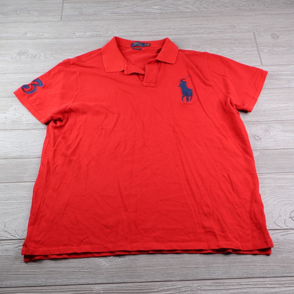 Polo Ralph Lauren Big Pony #3 Polo Men's XXL Custom Slim Fit Red Mesh